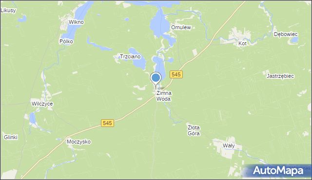 mapa Zimna Woda, Zimna Woda gmina Nidzica na mapie Targeo